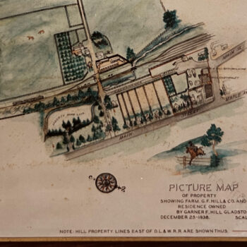 Vintage water color painting of lower part of plan detail of the Pfizer property.